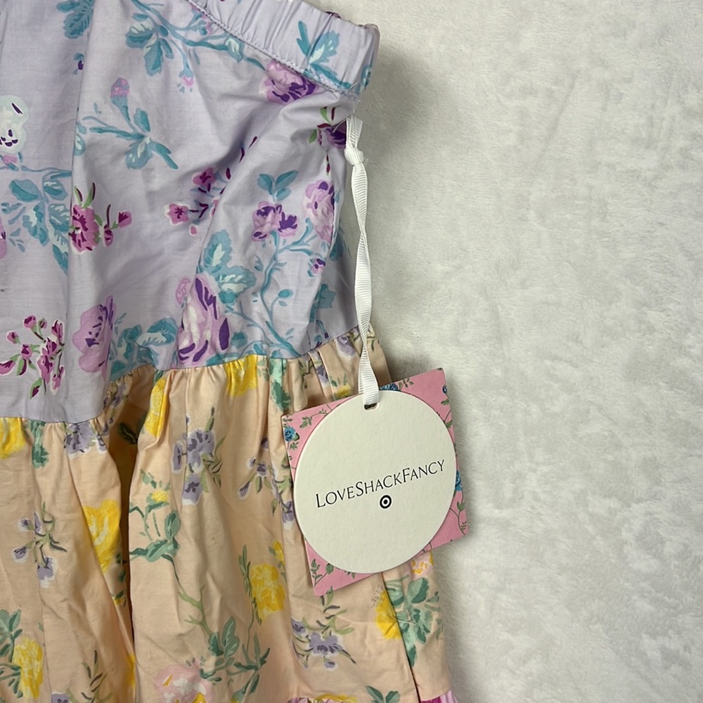 LoveShackFancy Pastel Floral Tiered Mini Dress in Lavender, Pink, Yellow - Picture 7 of 13